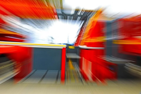 Fire engine Scania, zoomed, DLA (K) 23 12 of the professional fire brigade Dresden FRW 4 Loebtau,