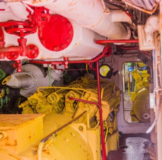 Closeup of engine of North Korean submarine on display at Unification Park in Gangneung, South