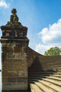 Sphinx on the grand staircase of Pillnitz Palace on the Elbe in Pillnitz, Dresden, Saxony, Germany,