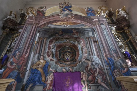 Holy Sepulchre, created in 1764, in front of the altar of St Bartholomew's Church, Kleineibstadt,