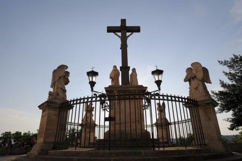Jesus cross and angel statues, Avignon, Vaucluse, Provence-Alpes-Cote d'Azur, South of France,