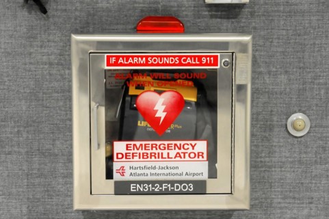 AUGUSTO C. SANDINO Airport, Managua, Nicaragua, Emergency defibrillator in a red box with