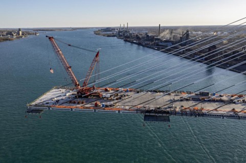 Detroit, Michigan USA -15 April 2024, Construction of the Gordie Howe International Bridge. The