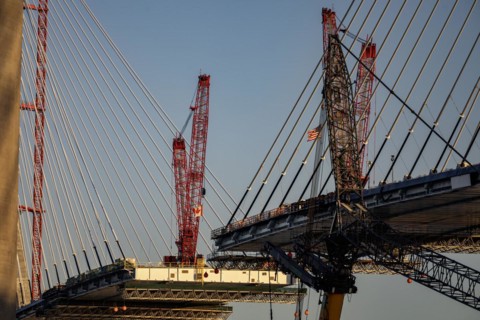 Detroit, Michigan USA -15 April 2024, Construction of the Gordie Howe International Bridge. The
