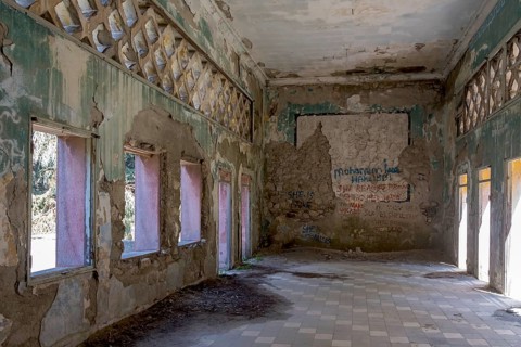 Hall of a derelict arcade building, Eleousa, Lost Place, Rhodes, Greece, Europe