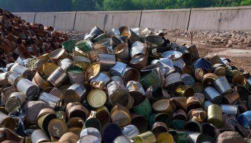 Symbol photo, waste, a large quantity of empty open tinplate cans on a heap, AI generated, AI