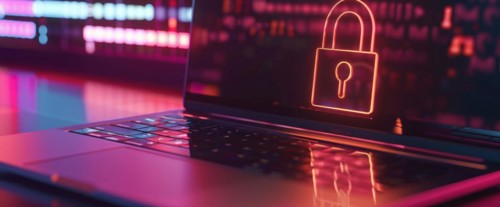 A laptop with a padlock on the screen, concept of cyber security, computer security and protection,