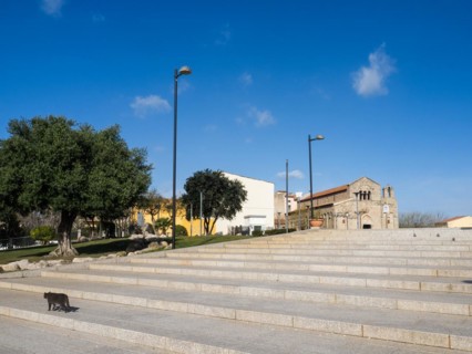 Staircase to the basilica, Basilica di San Simplicio church in Olbia, Olbia, Sardinia, Italy,