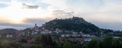 Evening sun over Riegersburg Castle, Riegersburg, Styrian volcanic region, Styria, Austria, Europe