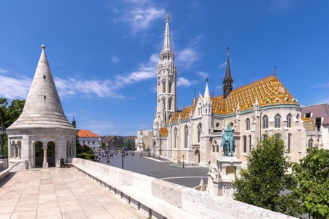 Matthias Church on Fisherman Bastion in Budapest historic center near Buda Castle