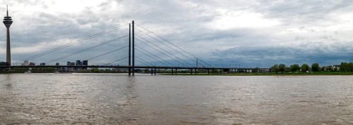 Rheinpromenade, View of Rheinkniebruecke, and Rhine Tower, Duesseldorf, North Rhine-Westphalia,