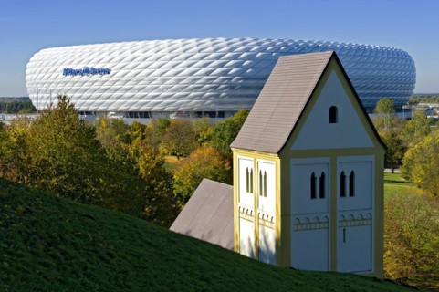 Allianz Arena, football stadium of FC Bayern Munich, copy of the Romanesque pilgrimage church of