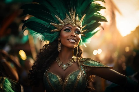 Captivating image capturing the essence of the Rio Carnival, showcasing a dancer adorned in an