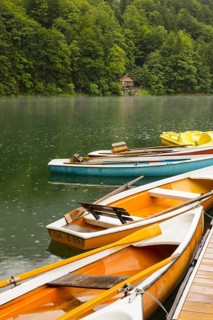 Rowing boats, Freibergsee, near Oberstdorf, Allgaeu, Bavaria, Germany, Europe