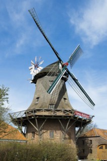 Historic windmill, slaughter mill, two-storey gallery windmill with wind rose, Jever, East Frisia,