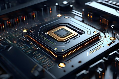 AI generated close up of a computer board featuring a prominent microchip