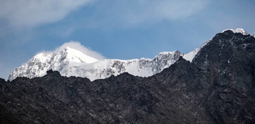 High mountain with glacier, Chong Kyzyl Suu Valley, Terskey Ala Too, Tien-Shan Mountains,