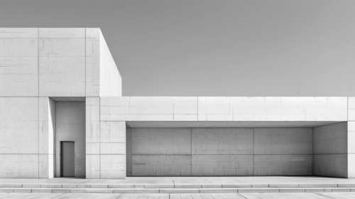 Greyscale image displaying a section of a modern building with geometric lines, AI generated