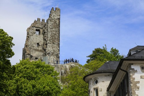 Castle ruins on the Drachenfels, mountain in the Siebengebirge above the Rhine between