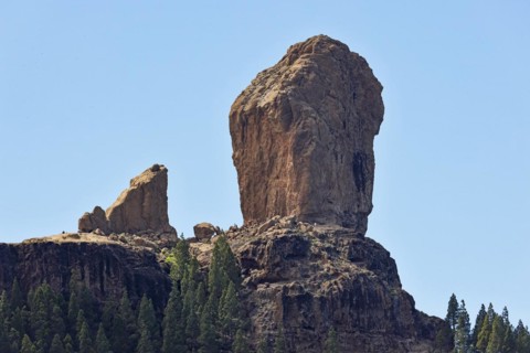 Mighty basalt rock Roque Nublo, also known as Cloud Rock, landmark and highest point of the island