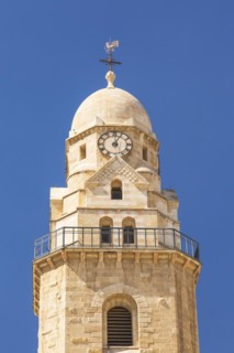 The Benedictine Dormition Abbey bell tower, Mount Zion, Old City of Jerusalem, Israel, Asia
