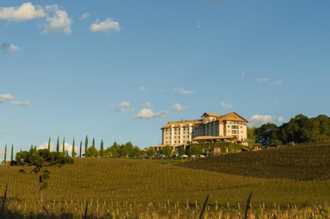 Bento Golcalves, Brasil, April 07, 2021: Luxury Winery, Vineyard of grapes in the Vale dos Vinhedos
