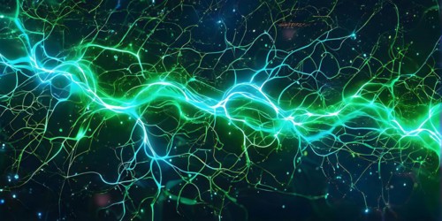 Ai generated conceptual illustration of a neuronal network with interconnected nodes pulsating in