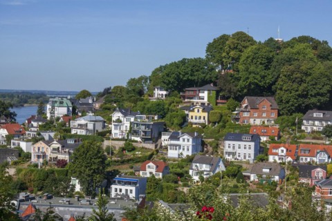 Suellberg with villas in the Treppenviertel, residential building, Blankenese district, Hamburg,