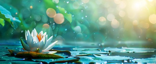 Lotus flower is floating on water. Concept of meditation, serenity, spirituality and enlightenment,