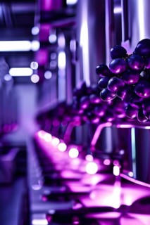 AI generated close up of a modern winery production line with stainless steel fermenting tanks