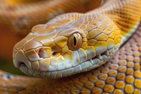 Close up of a stylized yellow python, AI generated