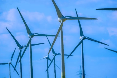 Wind turbines in the Luetetsburg wind farm on the North Sea coast, Hagermarsch, East Frisia, Lower