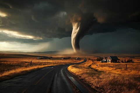 Disaster catastrophe storm concept, tornado in a field in the USA with road in field under stormy
