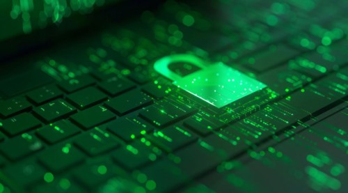 A laptop with a padlock on the screen, concept of cyber security, computer security and protection,