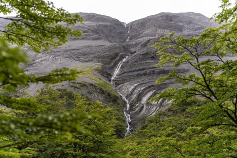Meltwater waterfall, Base of Torres del Paine Hike, Torres de Paine, Magallanes and Chilean