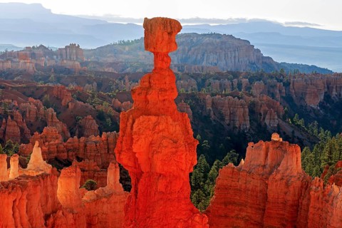 A striking hoodoo towers over a formation of rock towers, Thor's hammer, Bryce Canyon National