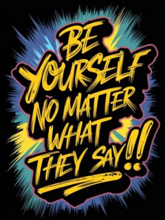 Bold typography with a motivational statement in neon colors against a black background, AI