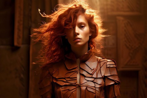 AI generated moody female portrait with cracked terracotta style high textures