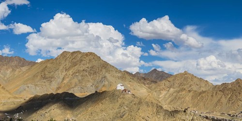 The Namgyal Tsemo Gompa monastery on Tsenmo Hill, a viewpoint over Leh, Ladakh, Jammu and Kashmir,