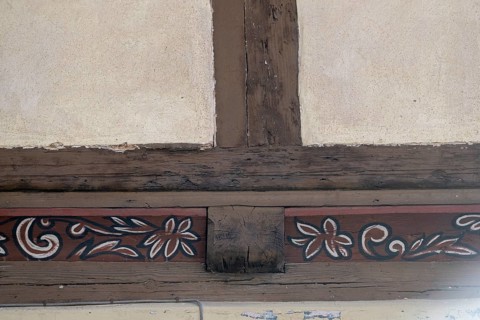 Half-timbered houses, decoration in a beam, Schmalkalden, Thuringia, Germany, Europe