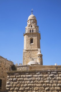 The Benedictine Dormition Abbey bell tower, Mount Zion, Old City of Jerusalem, Israel, Asia