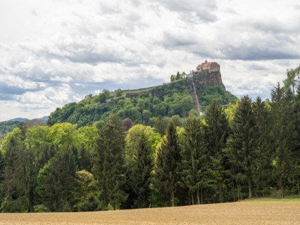 Farmland, behind Riegersburg with lift, Riegersburg, Styrian volcanic region, Styria, Austria,