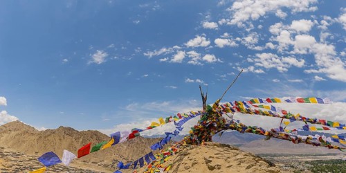 Panorama from Tsenmo Hill over Leh and the Indus Valley, Ladakh, Jammu and Kashmir, India, Asia