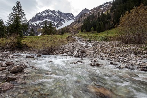 Gemstelbach, behind Widderstein, Gemsteltal, Mittelberg, Kleinwalsertal, Vorarlberg, Allgaeu Alps,