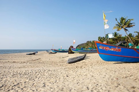 Colourful fishing boats on Marari Beach, Mararikulam, Alappuzha district, Kerala, India, Asia