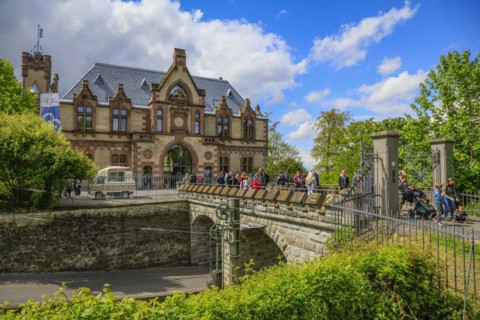 Drachenburg Castle, Drachenfels, mountain in the Siebengebirge mountains above the Rhine between
