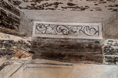 Half-timbered museum, decoration in a beam, Schmalkalden, Thuringia, Germany, Europe