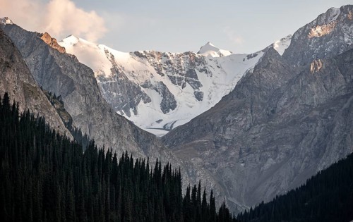 Dramatic mountains with glaciers, mountain valley, Chong Kyzyl Suu Valley, Terskey Ala Too,