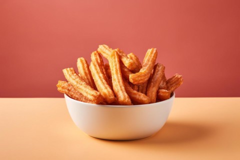 Churros in bowl, a fried dough dessert from Spanish and Portuguese cuisine. KI generiert,