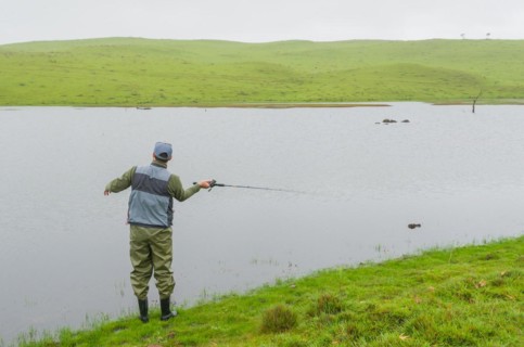 Black bass fisherman fishing, Cambara do sul, Rio Grande do sul, Brazil, South America